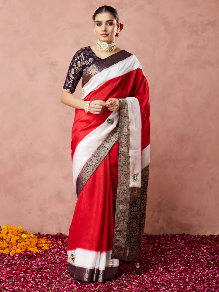Crimson Elegance Dual-Tone Kanjivaram Saree