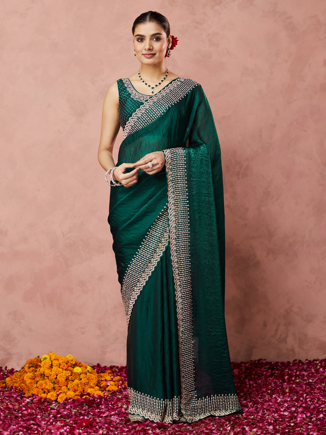 Emerald Grace Embellished Saree