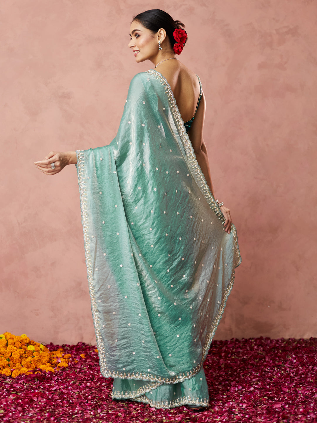 Aqua Sheen Embellished Saree