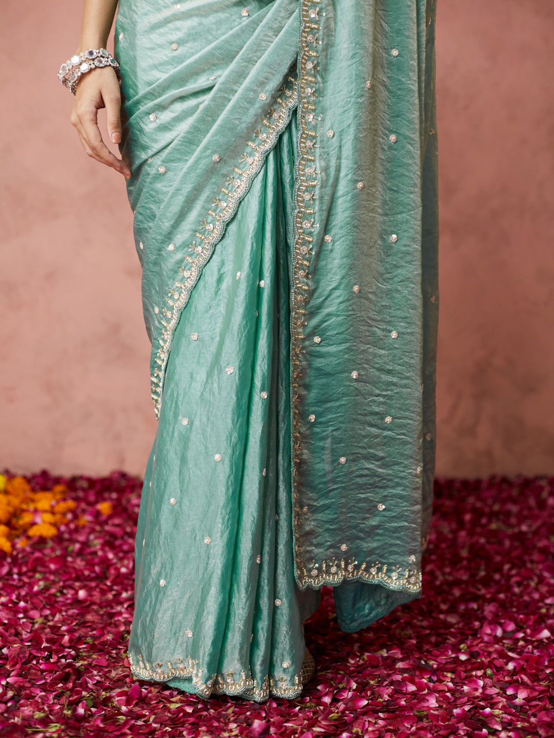 Aqua Sheen Embellished Saree