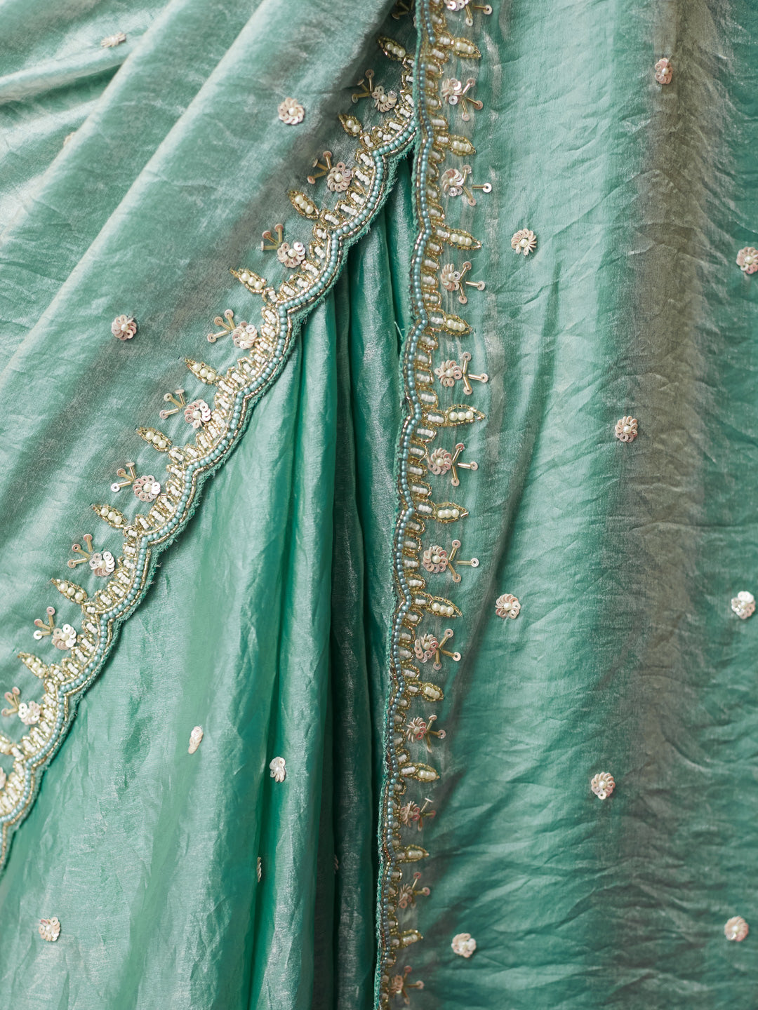 Aqua Sheen Embellished Saree