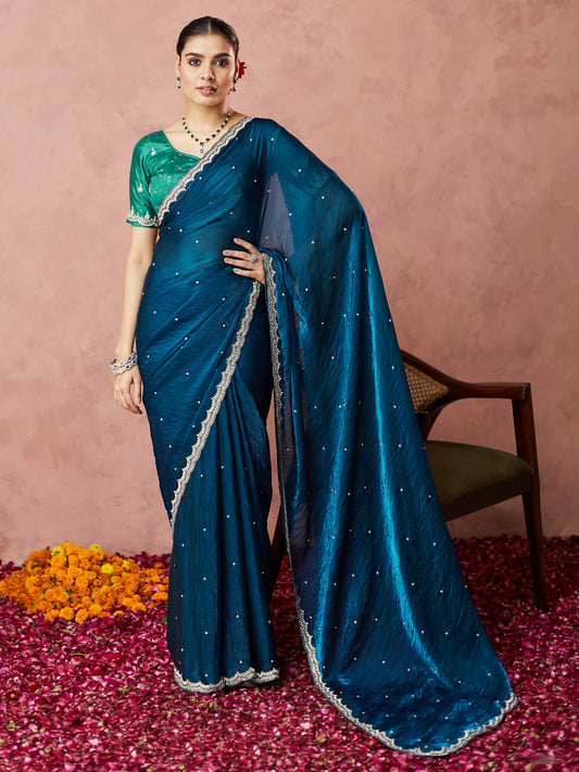 Teal Elegance Embellished Saree