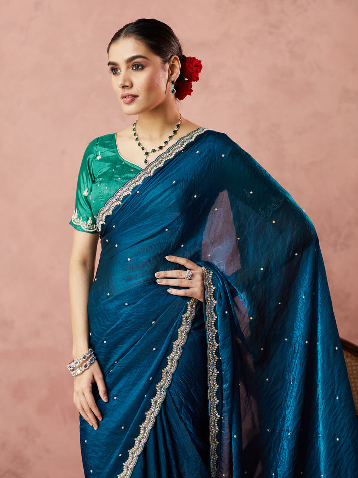 Teal Elegance Embellished Saree