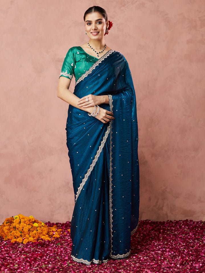 Teal Elegance Embellished Saree