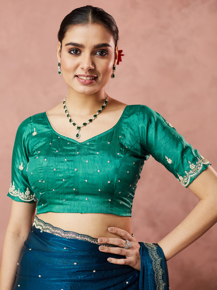 Teal Elegance Embellished Saree