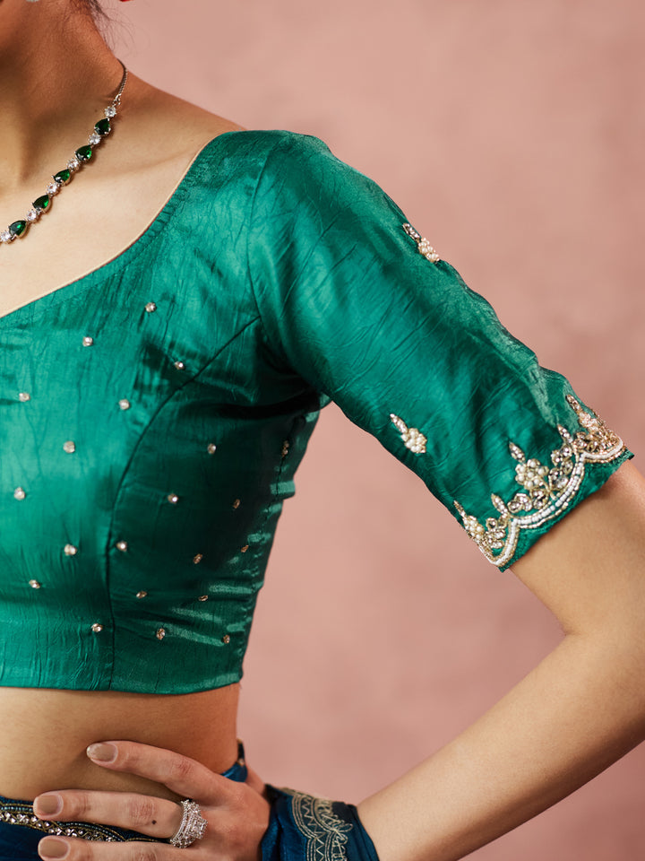 Teal Elegance Embellished Saree