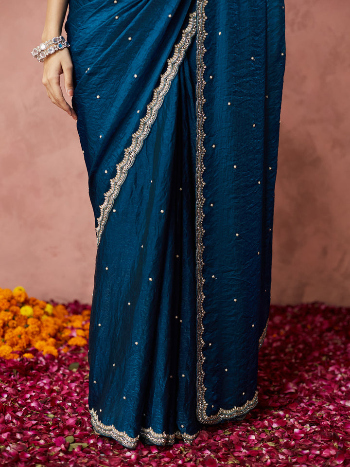Teal Elegance Embellished Saree