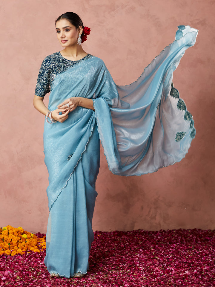Powder Blue Embroidered Elegance Saree