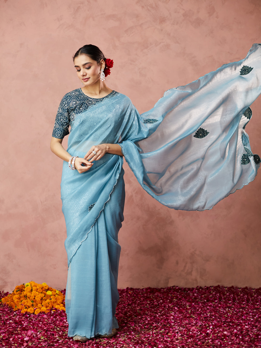Powder Blue Embroidered Elegance Saree