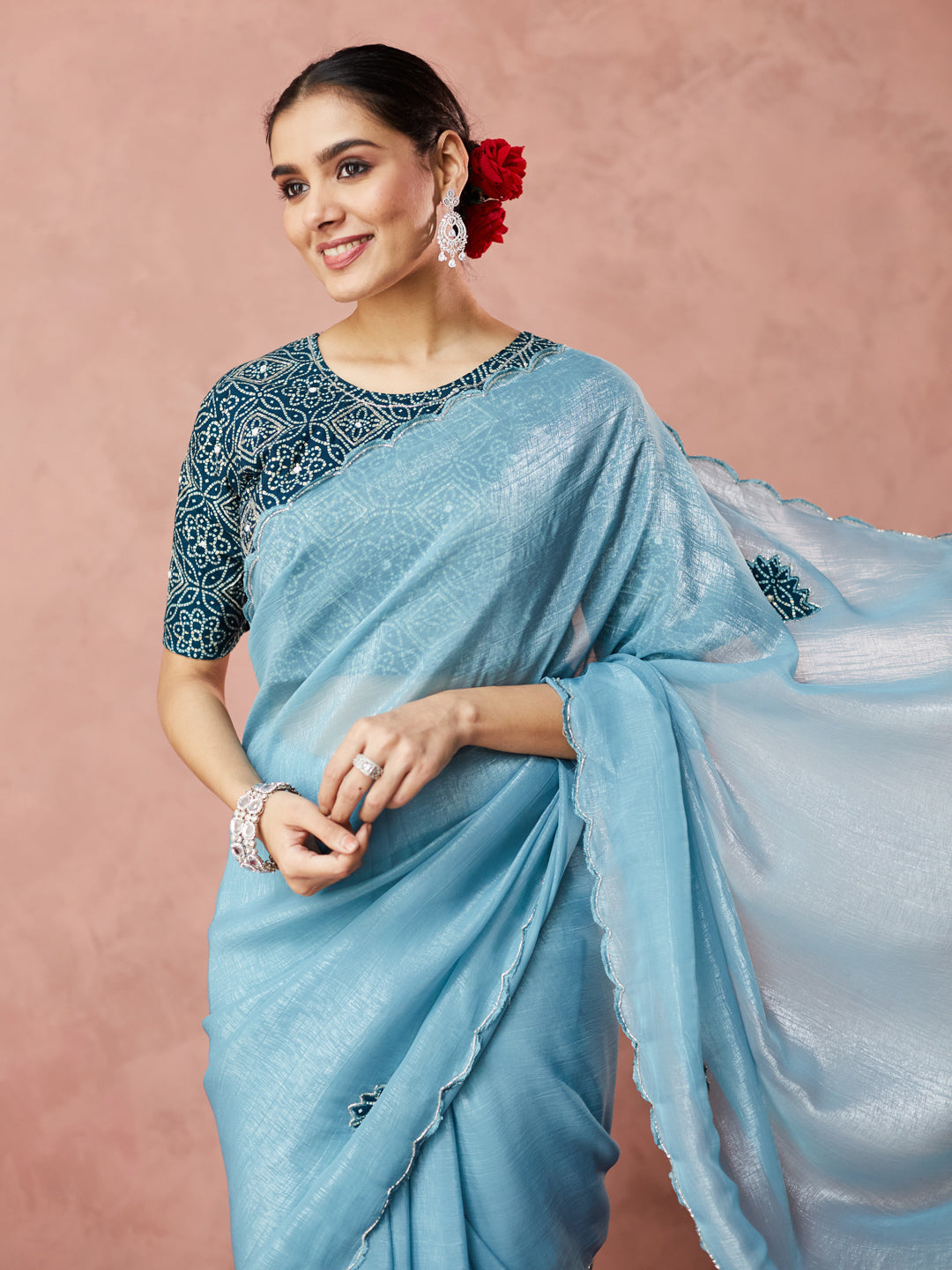Powder Blue Embroidered Elegance Saree
