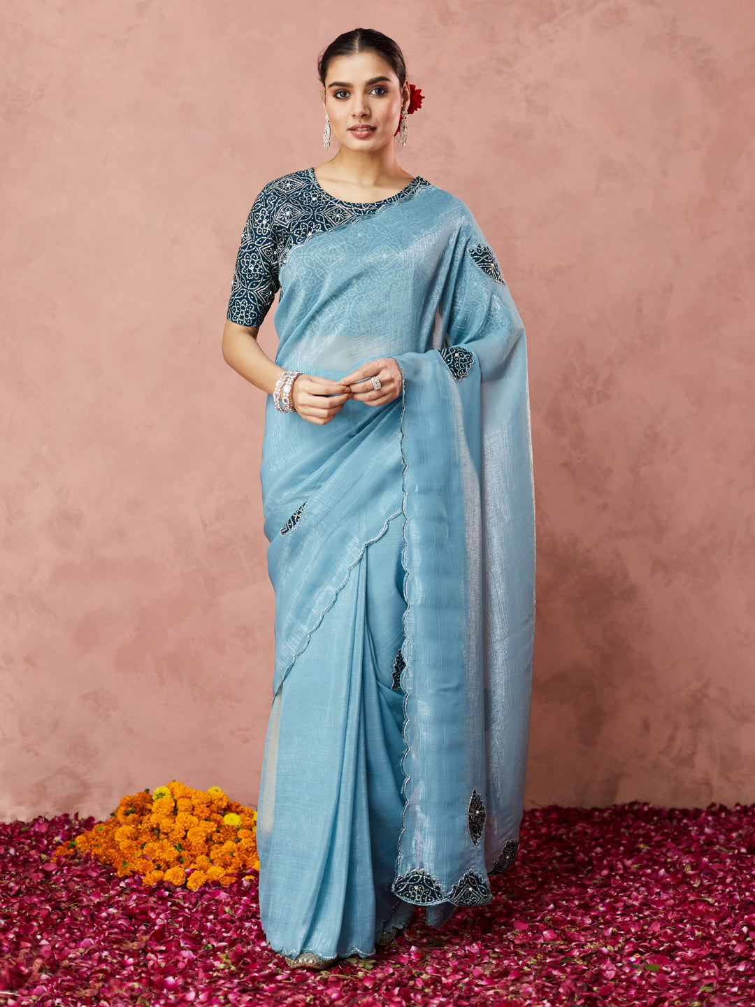 Powder Blue Embroidered Elegance Saree