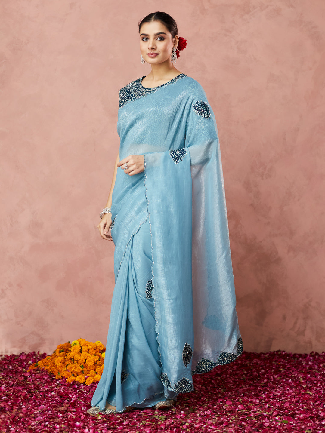 Powder Blue Embroidered Elegance Saree
