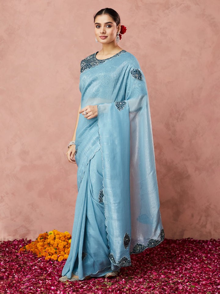 Powder Blue Embroidered Elegance Saree