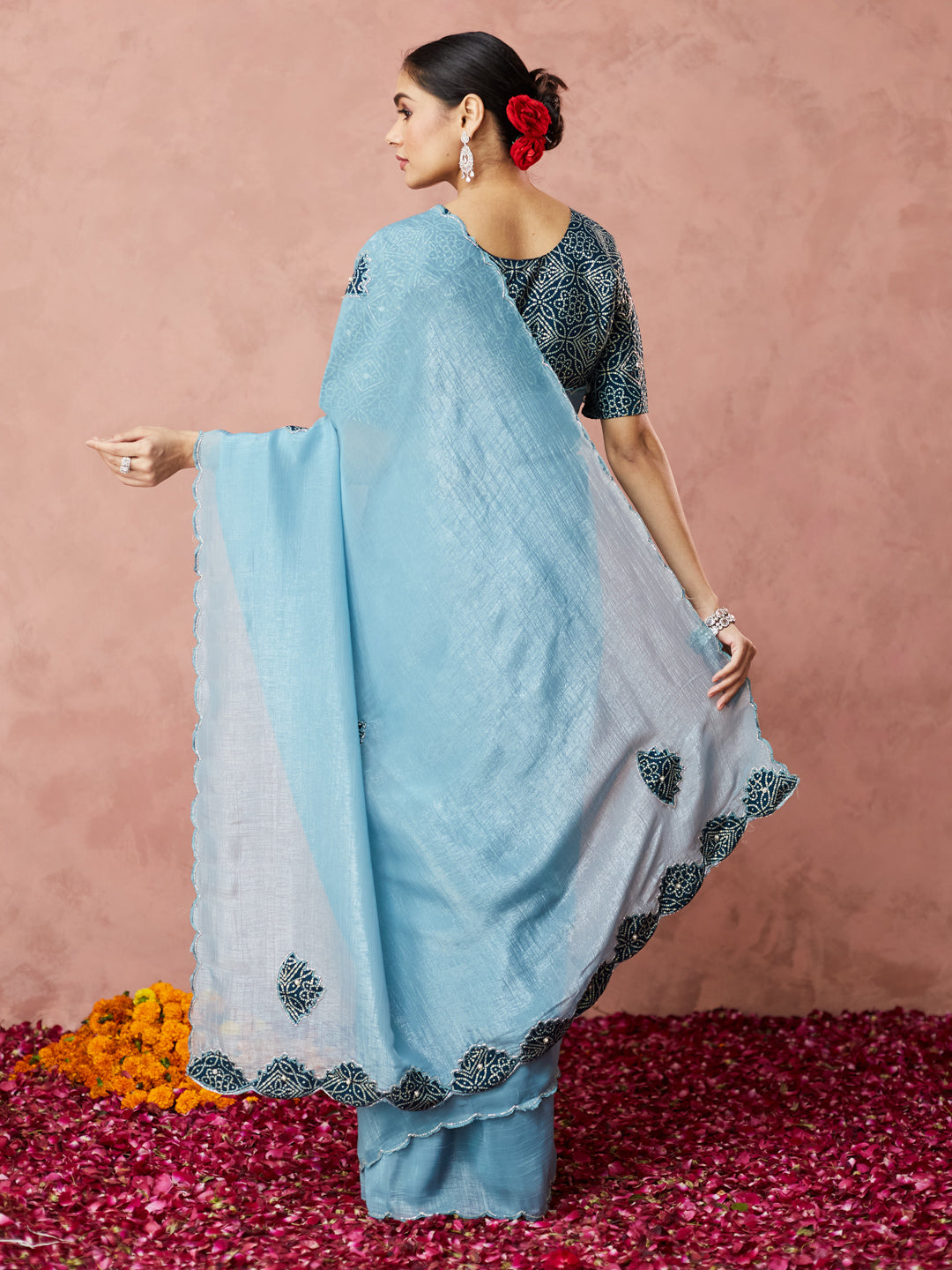 Powder Blue Embroidered Elegance Saree