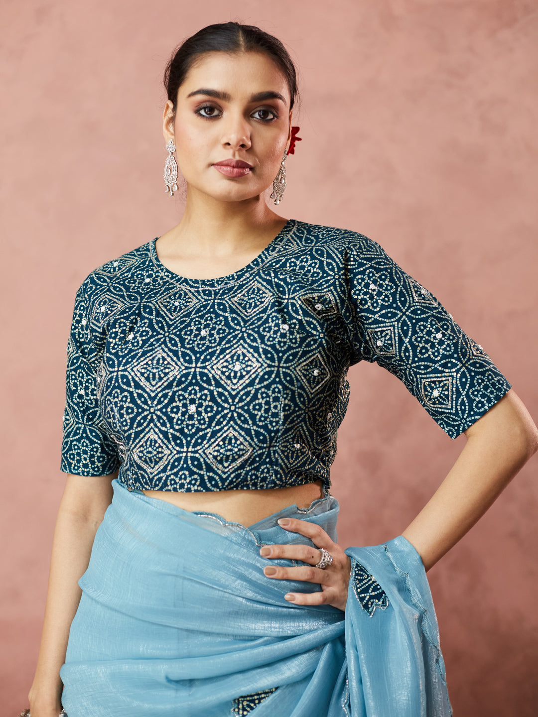 Powder Blue Embroidered Elegance Saree
