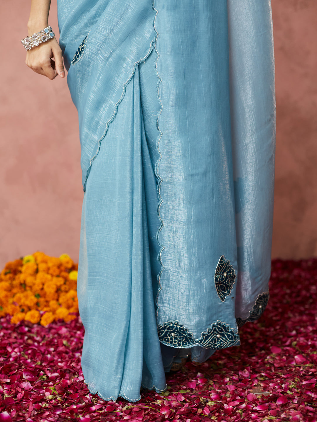Powder Blue Embroidered Elegance Saree
