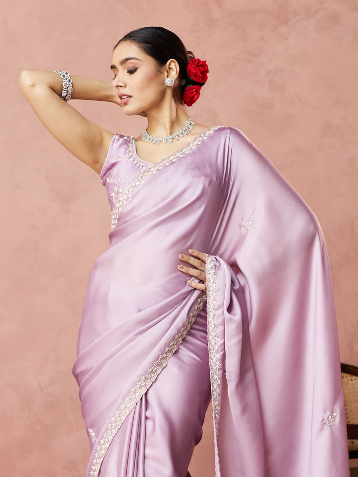 Lilac Satin Elegance Saree