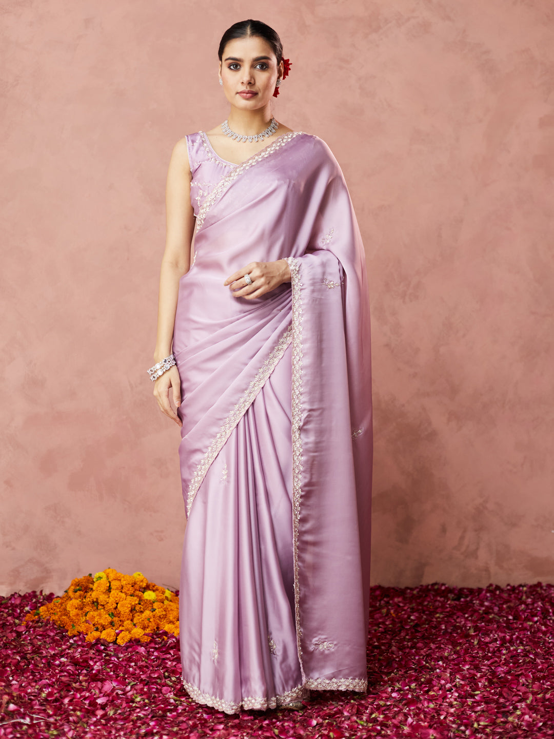 Lilac Satin Elegance Saree