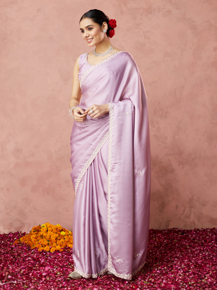 Lilac Satin Elegance Saree