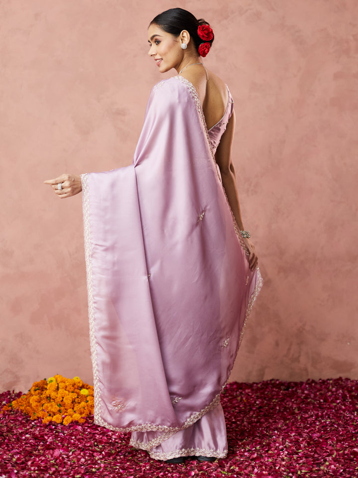Lilac Satin Elegance Saree