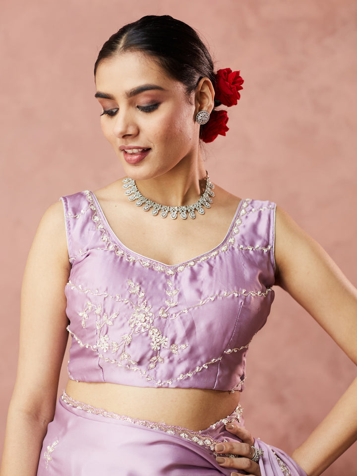 Lilac Satin Elegance Saree