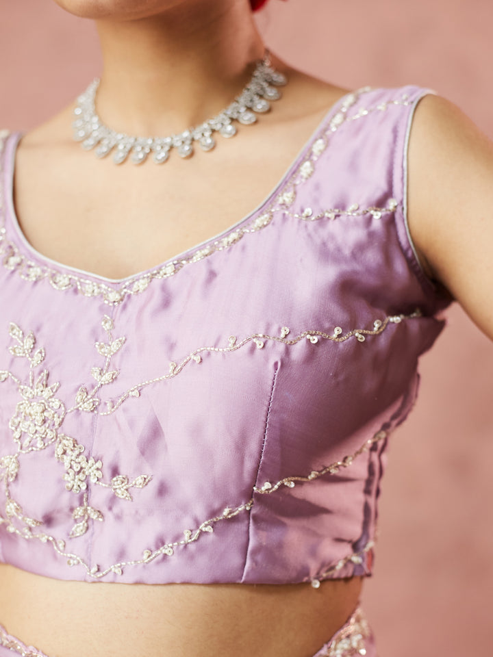 Lilac Satin Elegance Saree