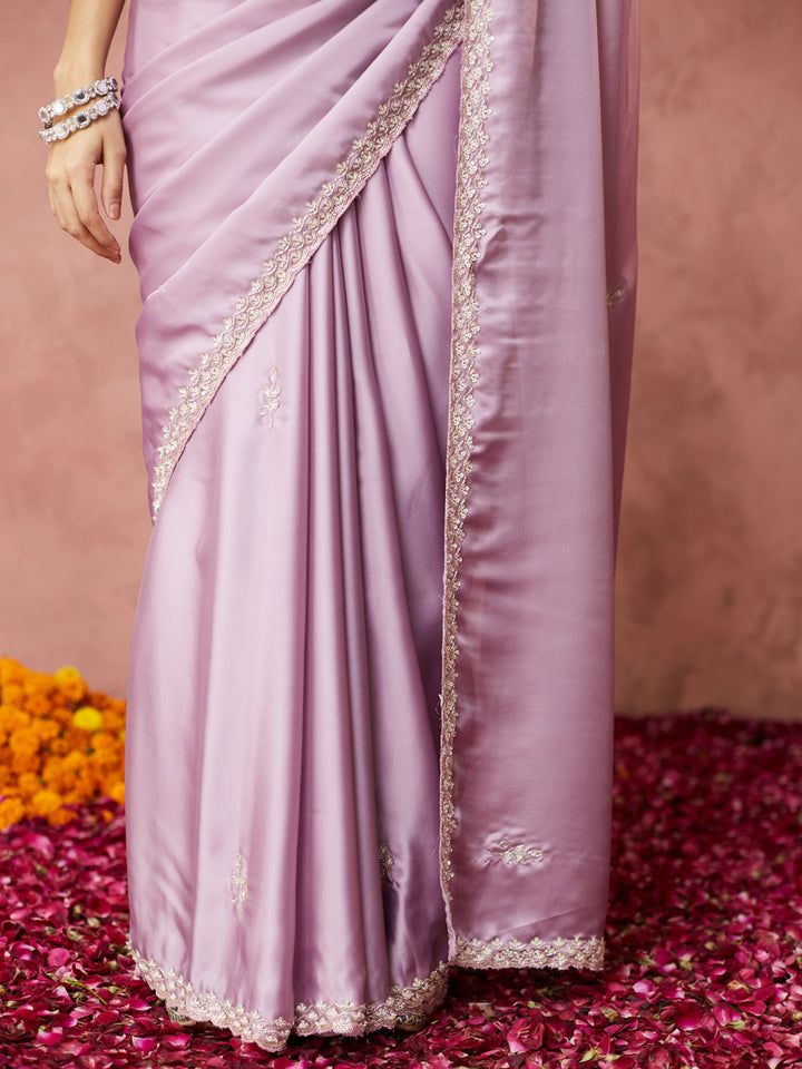 Lilac Satin Elegance Saree