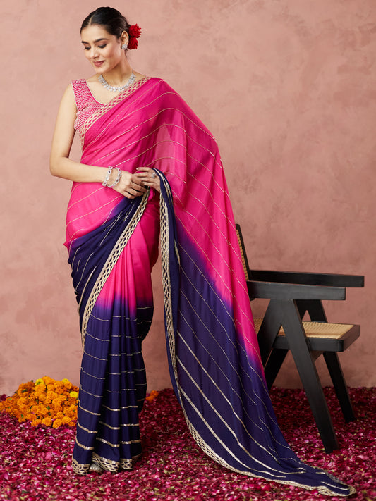 Radiant Pink and Navy Ombre Saree