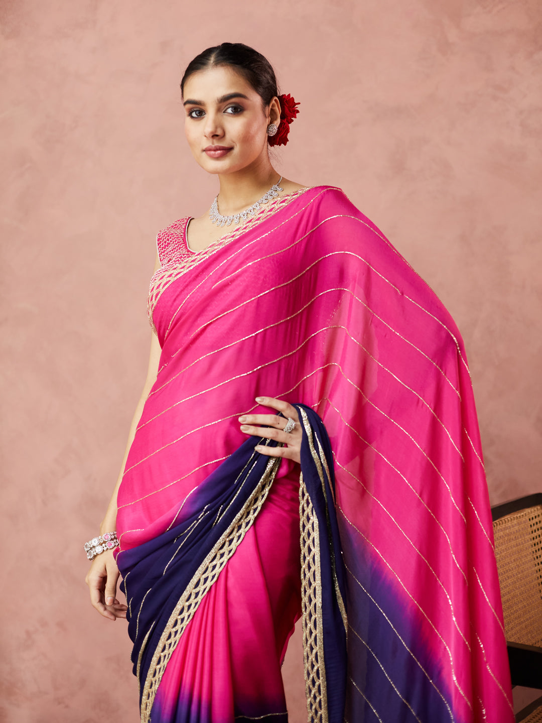 Radiant Pink and Navy Ombre Saree