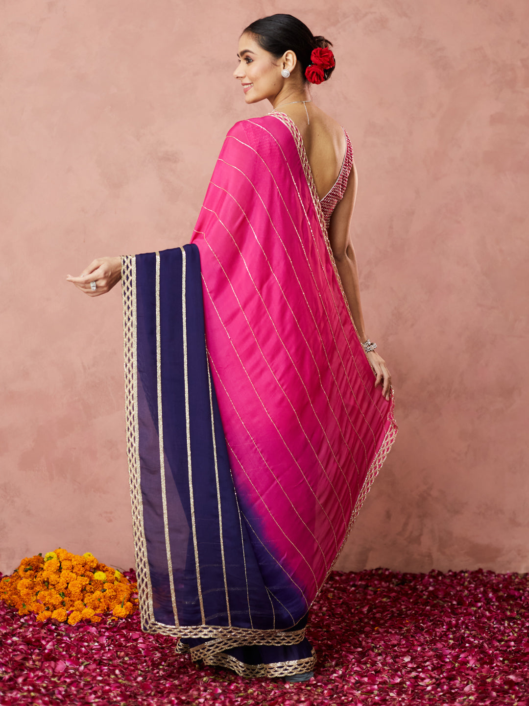 Radiant Pink and Navy Ombre Saree