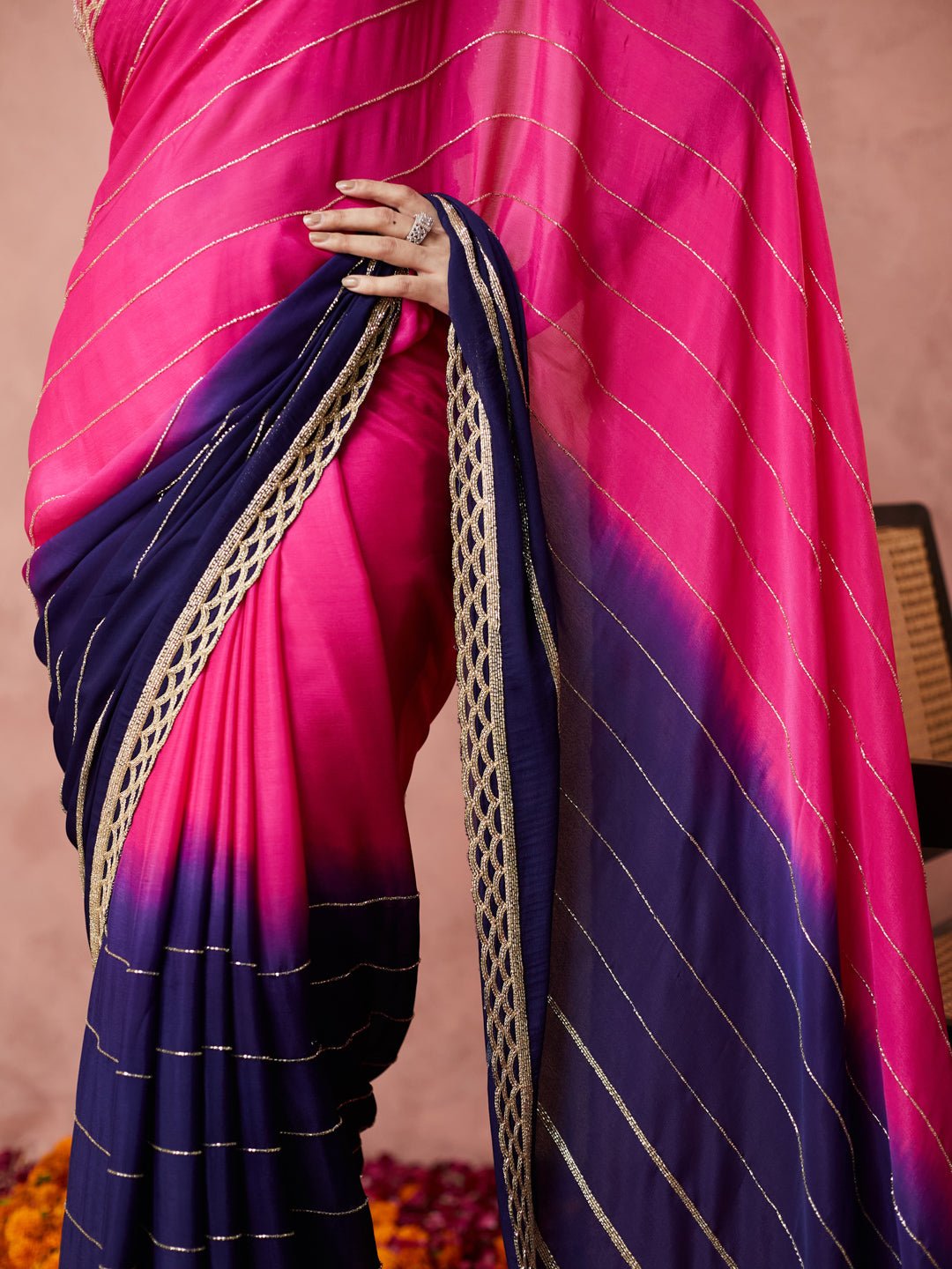 Radiant Pink and Navy Ombre Saree