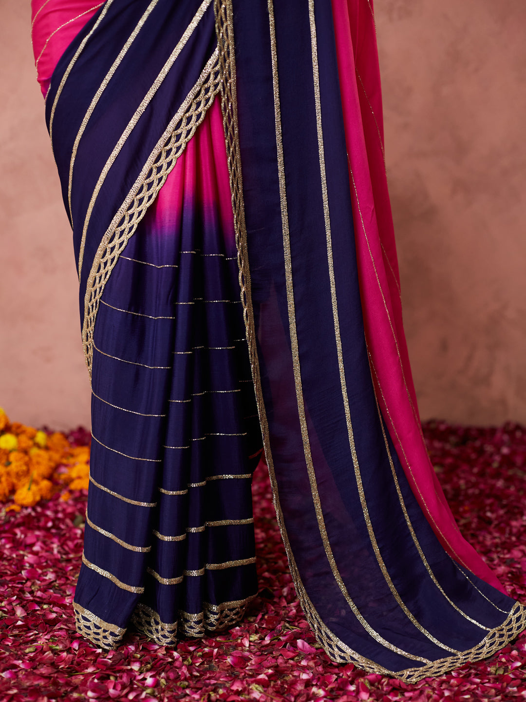 Radiant Pink and Navy Ombre Saree