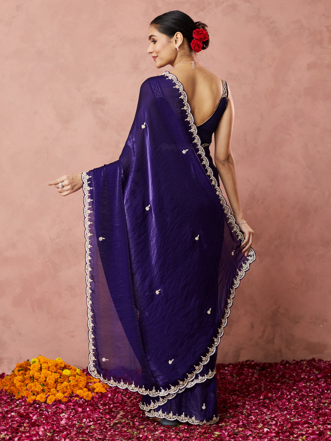 Midnight Blue Embellished Saree with handwork