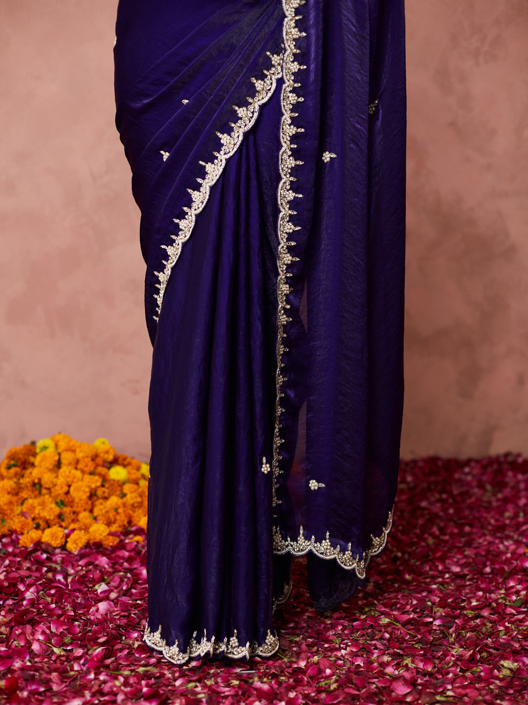 Midnight Blue Embellished Saree with handwork