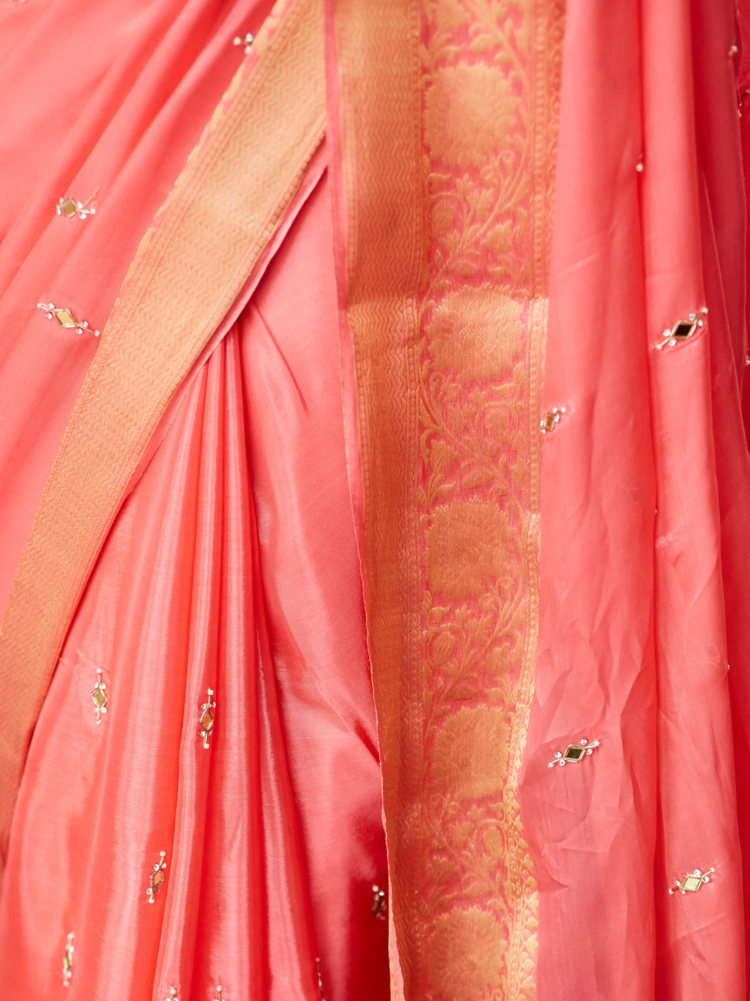 Coral Glow Silk Saree with embroidery