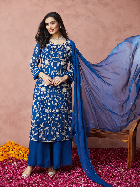 Royal Blue Hand Work Palazzo set with dupatta