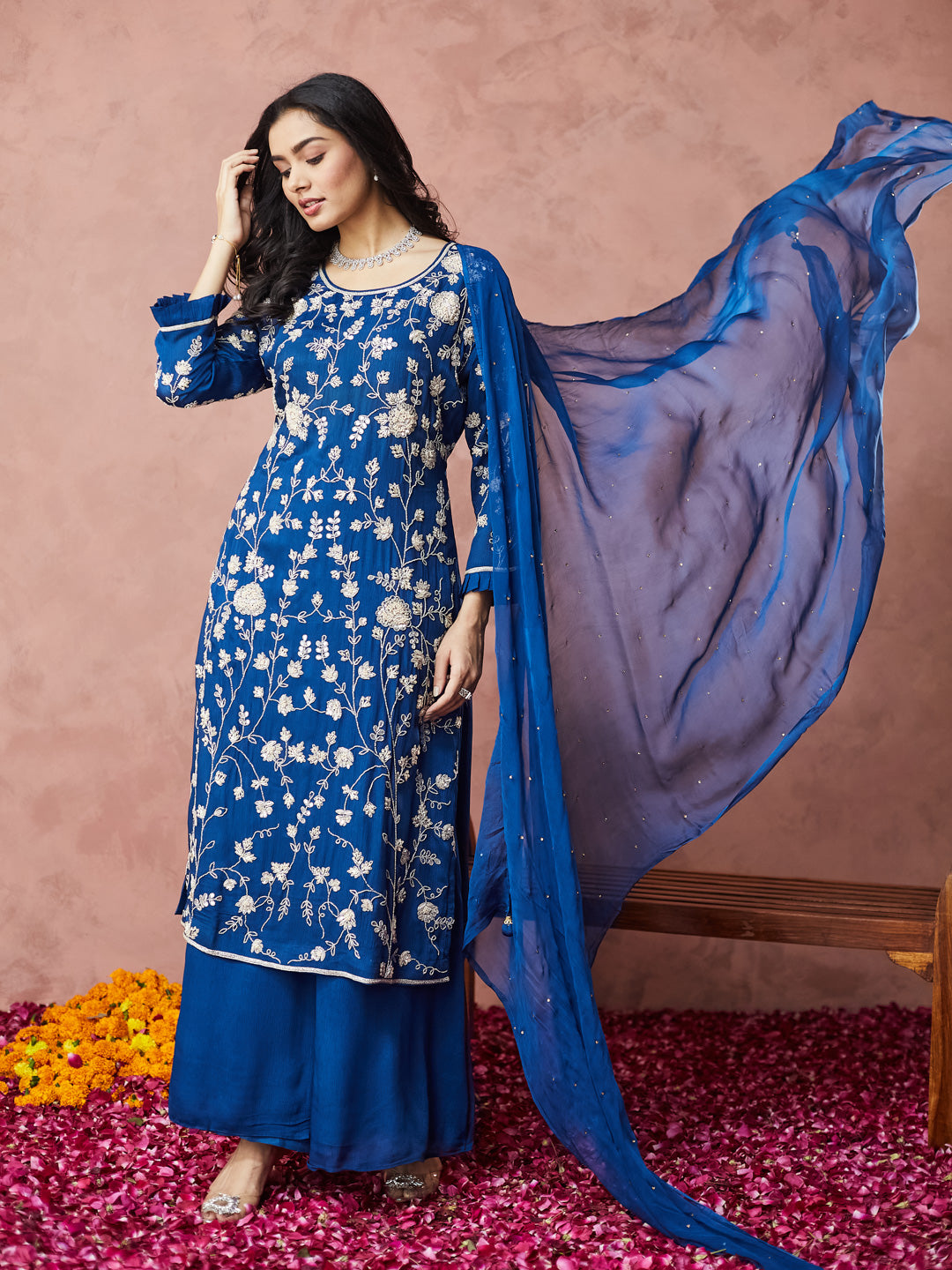 Royal Blue Hand Work Palazzo set with dupatta