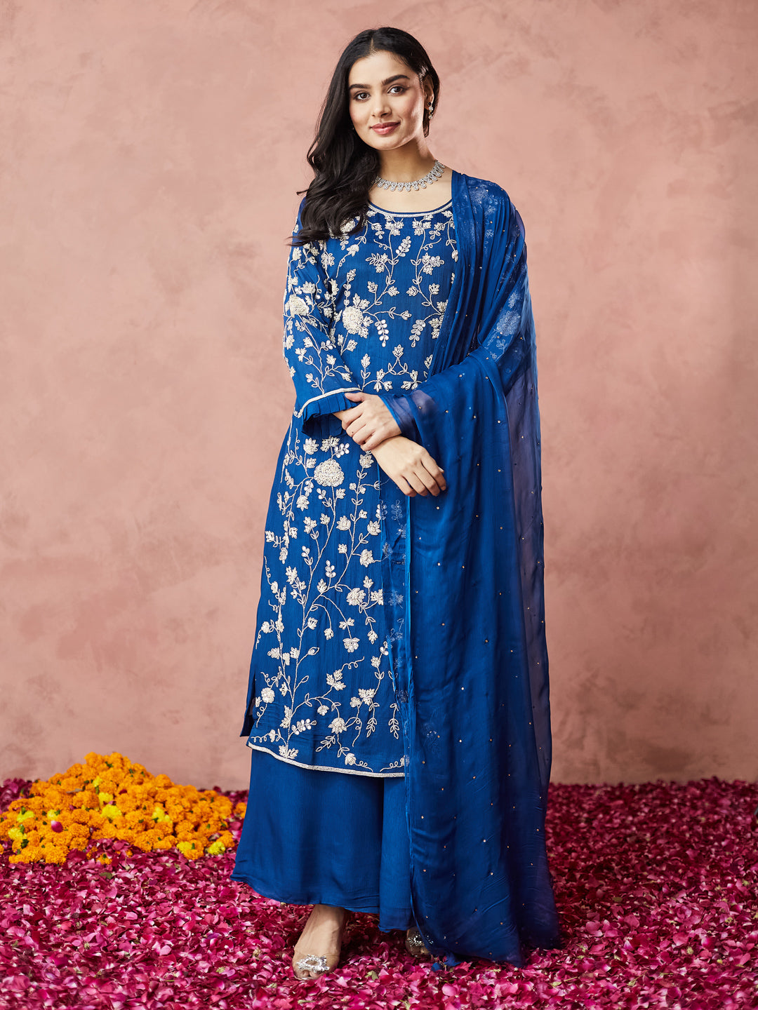 Royal Blue Hand Work Palazzo set with dupatta