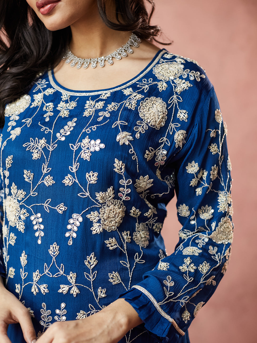 Royal Blue Hand Work Palazzo set with dupatta