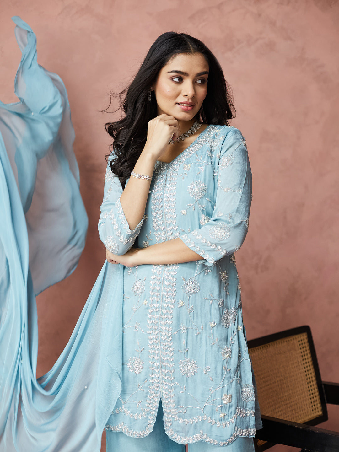 Sky Blue Hand work Palazzo Set with dupatta