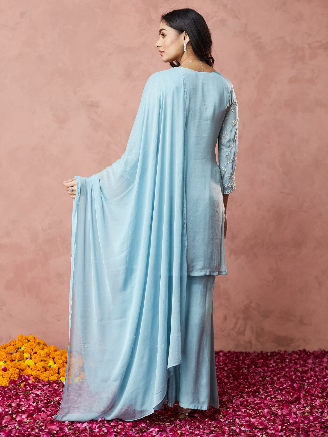 Sky Blue Hand work Palazzo Set with dupatta