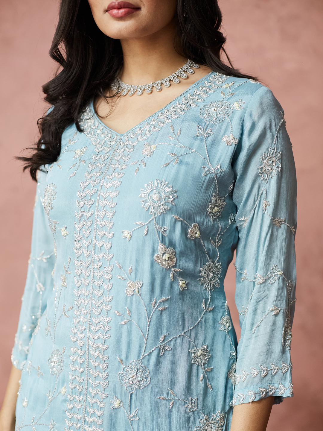 Sky Blue Hand work Palazzo Set with dupatta