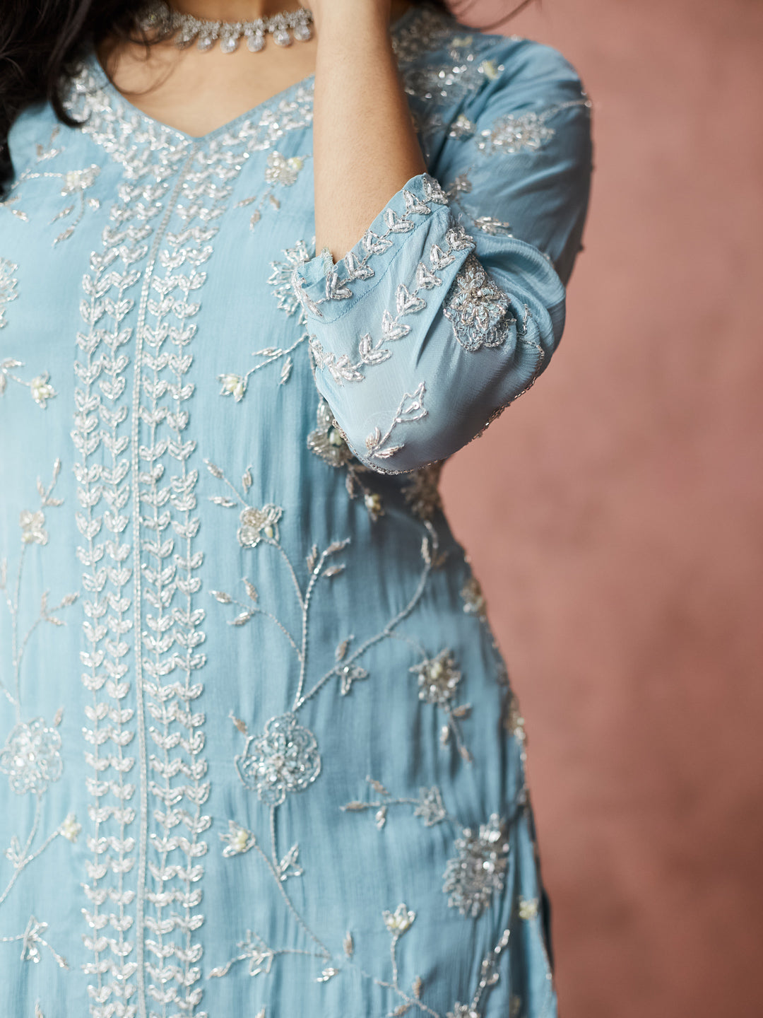 Sky Blue Hand work Palazzo Set with dupatta