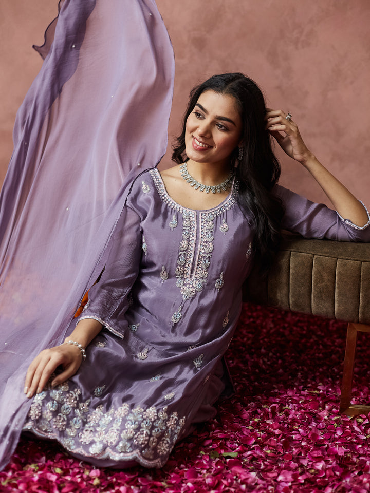 Lavender Elegance Hand work Palazzo Set with dupatta