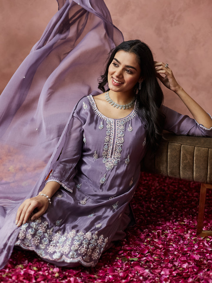 Lavender Elegance Hand work Palazzo Set with dupatta
