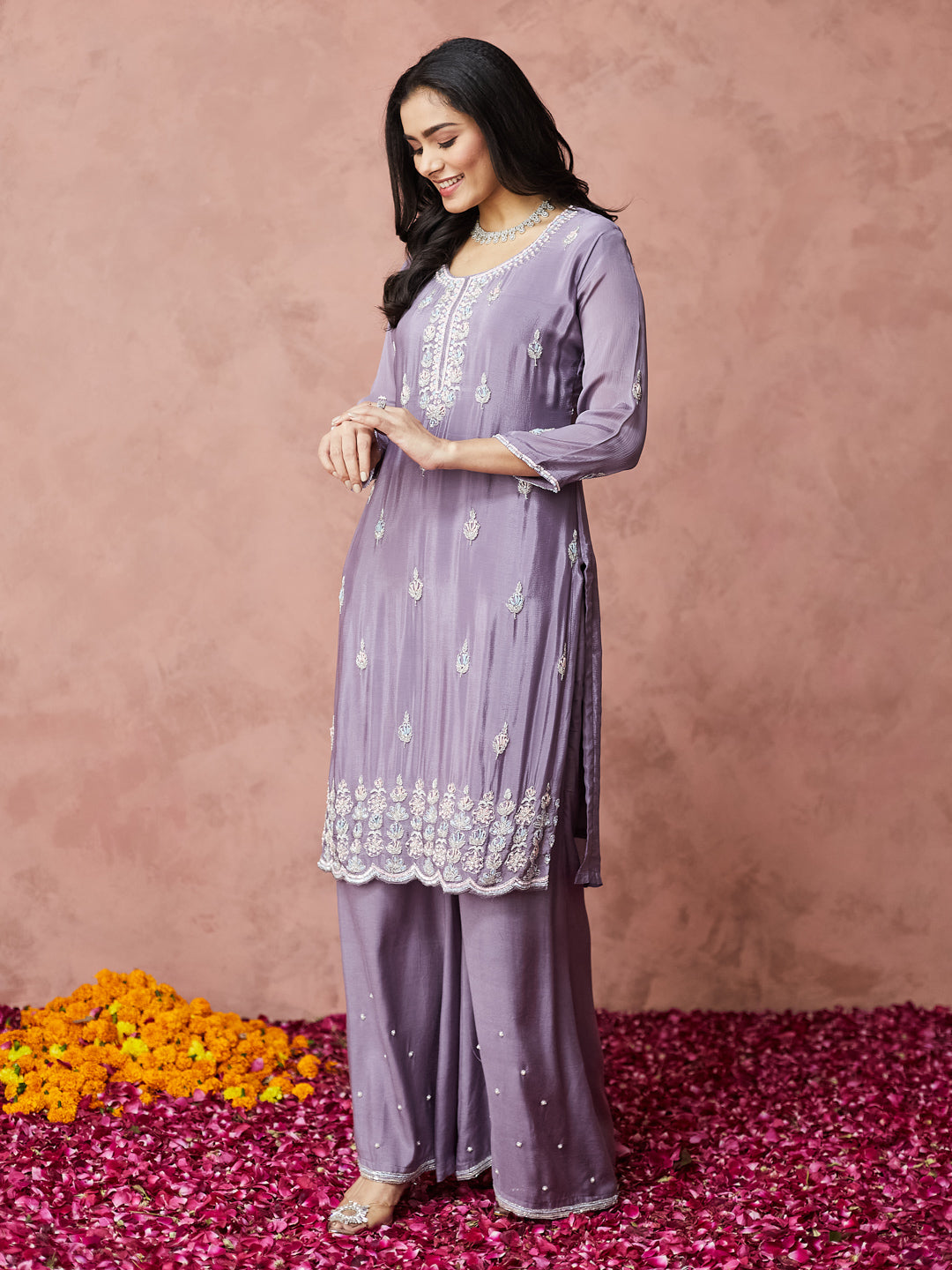 Lavender Elegance Hand work Palazzo Set with dupatta