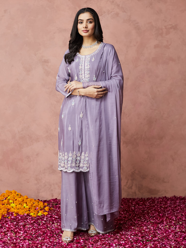 Lavender Elegance Hand work Palazzo Set with dupatta