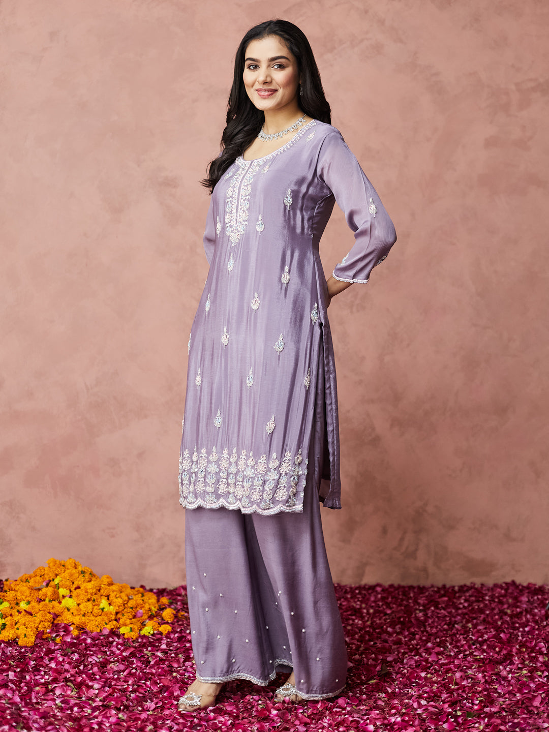 Lavender Elegance Hand work Palazzo Set with dupatta