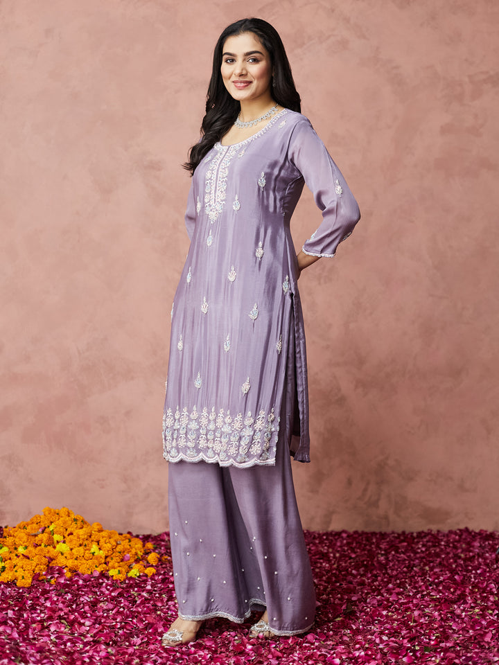 Lavender Elegance Hand work Palazzo Set with dupatta