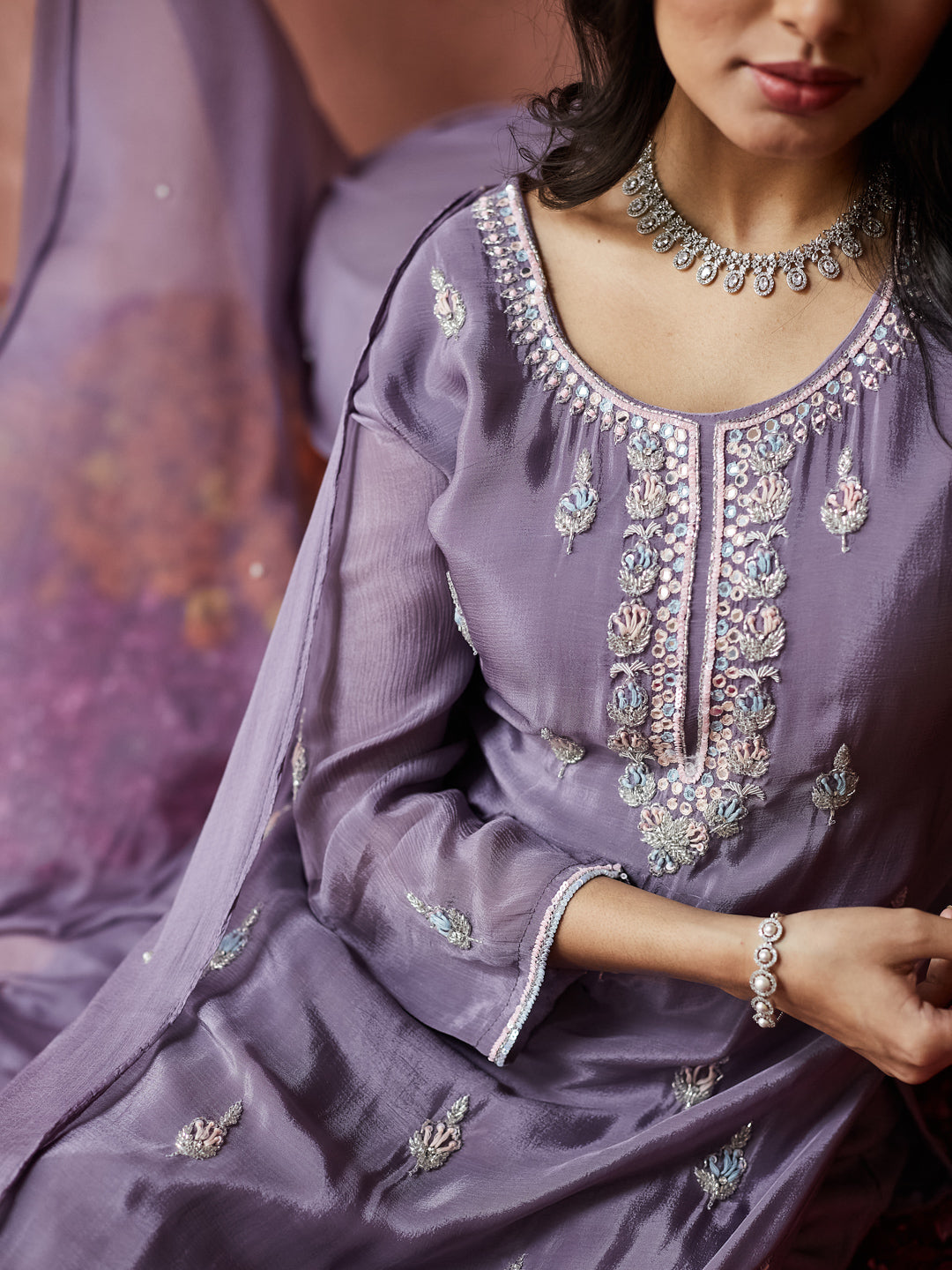 Lavender Elegance Hand work Palazzo Set with dupatta